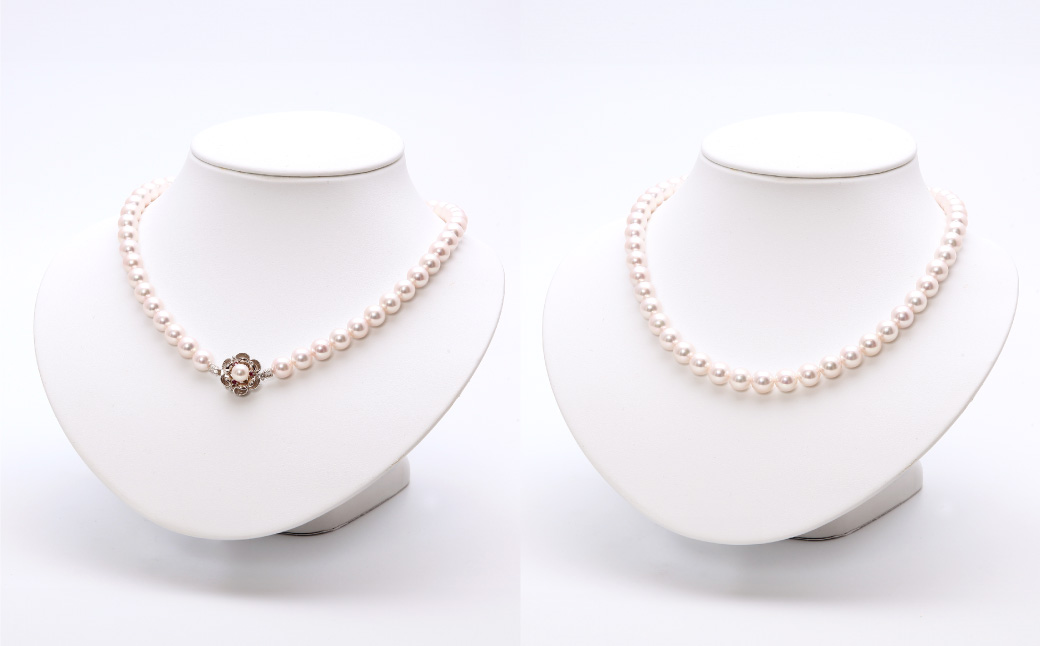 【限定1点】あこや真珠 (8−8.5mm珠) ネックレス・イヤリング (またはピアス)・リング3点セット クラスプK14WGルビー付き ／ 選べる ジュエリー アクセサリー パール 長崎県 長崎市 園