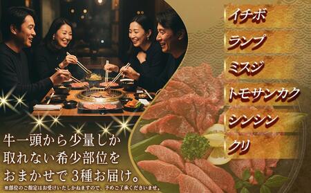 牛肉好き必見!宮崎牛希少部位の焼肉☆お楽しみ3種盛(100g×3種)_14-J702_(都城市) 宮崎県産 宮崎牛 希少部位イチボ ランプ ミスジ トモサンカク シンシン クリ から厳選 100g×3