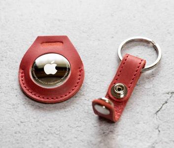 エアタグ用 キーホルダー カバー レザー 本革 キーリング apple airtag 【レッド】