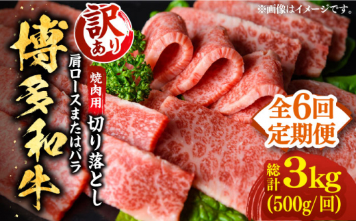 【全6回定期便】【訳あり】博多和牛 焼肉 切り落とし 500g《築上町》【MEAT PLUS】肉 お肉 牛肉[ABBP152]