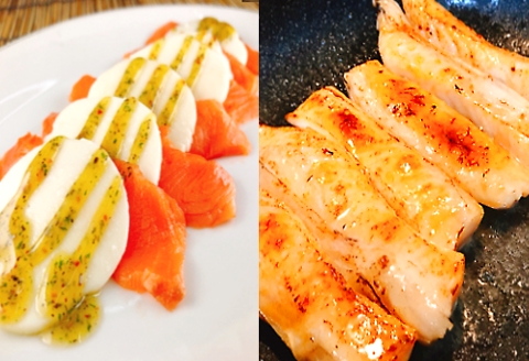 スモークサーモンカプレーゼ3～5P(計600g)＆塩サーモンハラス220g×12P C-09049