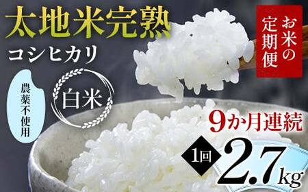 【先行予約】お米の定期便 農薬不使用米 太地米完熟 【こしひかり】 白米2.7kg×9か月連続 ブランド米 お米 精米 白米 人気 F7X-0726