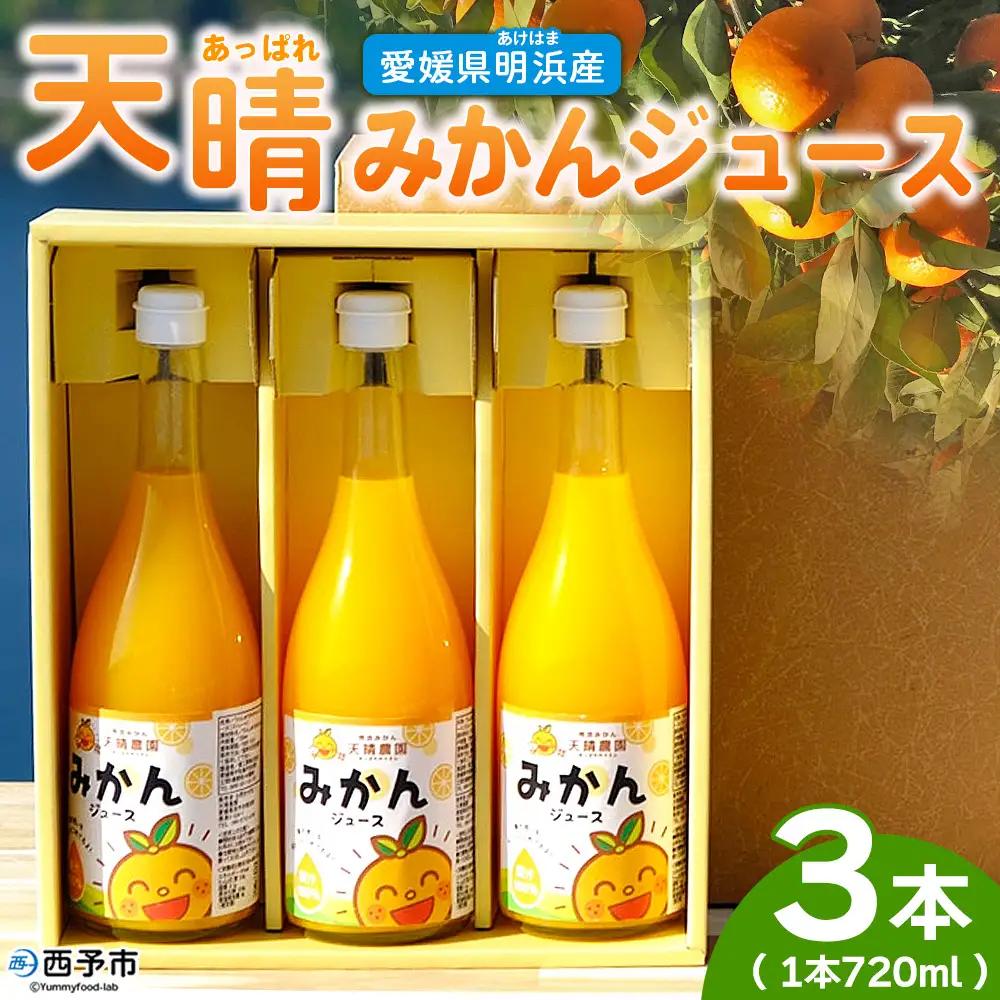 ＜愛媛県明浜産 天晴みかんジュース 720ml×3本セット＞ 蜜柑 みかん ミカン 果物 オレンジ 果汁 ジューシー フルーツ 温州みかん 飲料 ジュース 飲み物 セット 濃厚 株式会社笑丸 特産品 