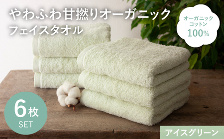 やわふわ甘撚りオーガニック フェイスタオル(アイスグリーン×6枚) 【m100-22-6P-B】【トクダ】