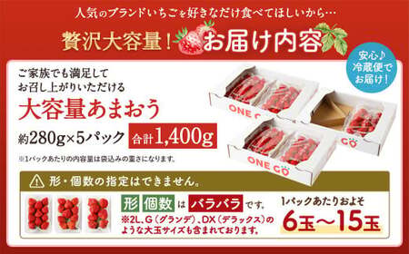 【予約受付】大容量あまおう 1,400g 大粒 不揃い 選べる大容量あまおう （2L,グランデ,DX デラックス）減農薬 あまおう いちご 高級 いちごあまおう イチゴ 苺 フルーツ 果物 ふるさと納