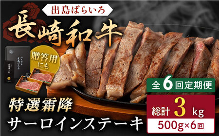 【全6回定期便】長崎和牛 出島ばらいろ  サーロイン ステーキ約500g（約250g×2枚）[QBN020]