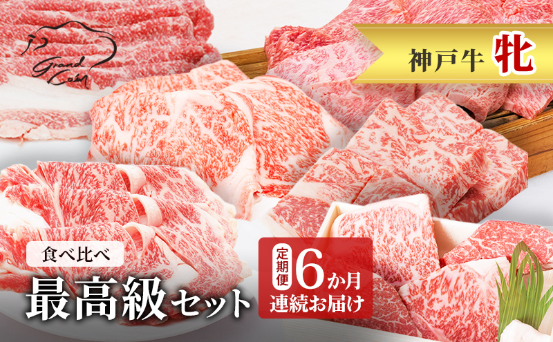 
神戸ビーフ 神戸牛 牝 6か月連続 お届け 定期便 最高級セット 食べ比べ 焼肉 すき焼き しゃぶしゃぶ ステーキ 冷凍 肉 牛肉
