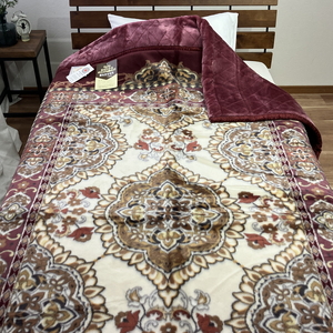 カシミヤ・ウール混わた入り 新合繊アクリル マイヤー毛布 シングル 1枚 ワイン、紺 N-CAK-152