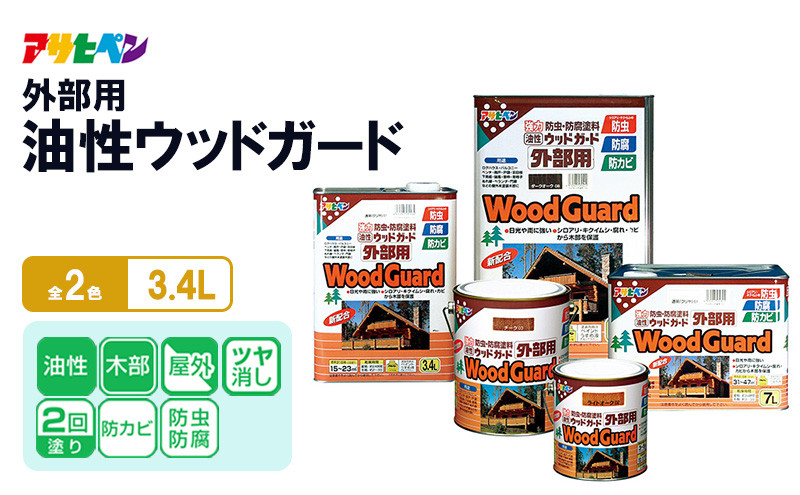 
            アサヒペン  油性ウッドガード外部用 3.4L [塗料 防カビ 防虫 ツヤ消し DIY 日曜大工 屋内 屋外]
          
