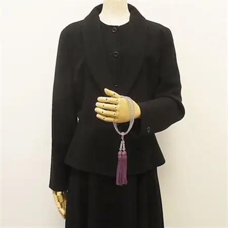 女性用二輪数珠　本水晶　正絹細房　濃藤色　桐箱入【1040857】