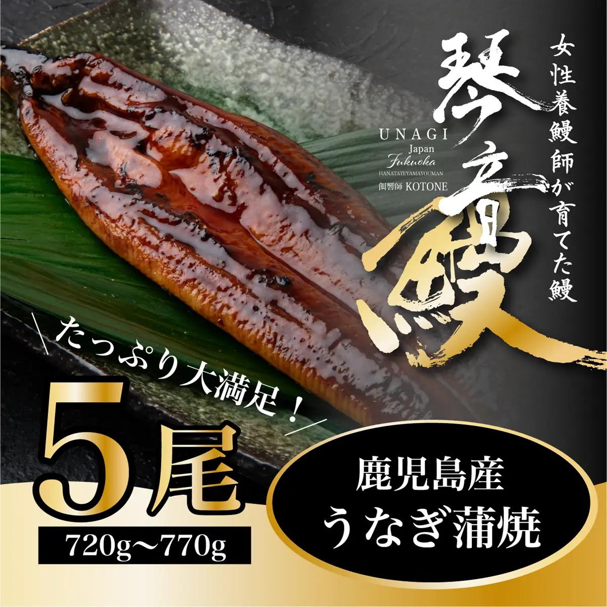 国産 うなぎ 蒲焼き（鹿児島県産） 5尾 (720〜770g) 【国産100％ 鰻 ウナギ 蒲焼 土用丑の日 丑の日 冷凍 魚介 海鮮 おかず お祝い ご褒美 贅沢 おすすめ 人気 花立山養鰻 福岡県
