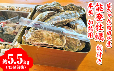 【発送時期が選べる】盛ちゃん（湯田水産） 能登牡蠣 殻付き 半缶（35個前後） 約5.5kg 加熱用 | 牡蠣 ※2027年2月～発送