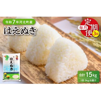 ふるさと納税 河北町 【令和7年産米】※2025年12月下旬開始※ はえぬき15kg(5kg×3ヶ月)定期便 山形県産