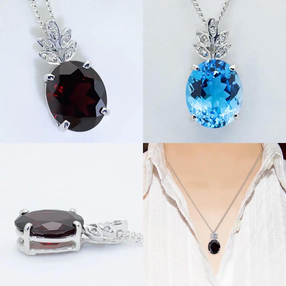 ガーネット ペンダント 5ct 5カラット K10 10金 ホワイトゴールド ブルートパーズ （26359） [山梨 ペンダント ネックレス ガーネット ホワイトゴールド ゴールド ジュエリー ダイヤ