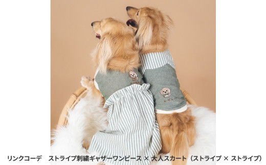 愛犬とリンクコーデ　ストライプ刺繍ギャザーワンピース×大人スカート（ストライプ×ストライプ）- 愛犬とお揃いの装いを楽しもう