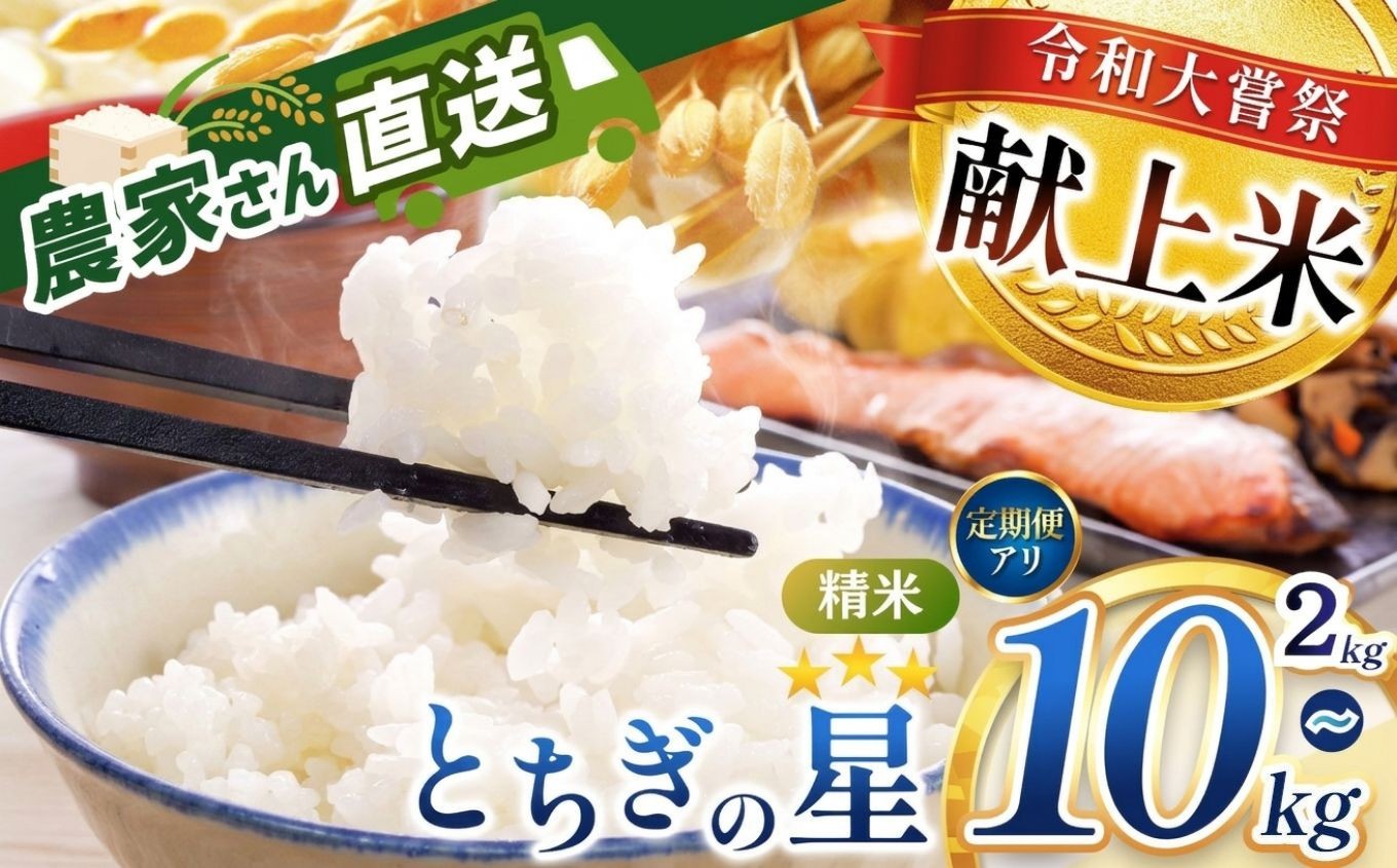 
                  米 とちぎの星【2026年先行予約】定期便 2㎏ 5kg 10kg こめ コメ 精米 真岡市産 令和大嘗祭献上米 選べる 
                