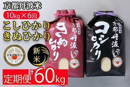 【定期便】令和6年産 新米 訳あり 京都丹波米10kg(こしひかり5kg・きぬひかり5kg)×6回 計60kg 6ヶ月定期便 米 白米 6回定期便 コシヒカリ・キヌヒカリ 各5kg ※精米したてをお届け◆ ｜ 食べ比べ 緊急支援 米・食味鑑定士厳選 特Ａ ※北海道・沖縄・離島への配送不可 ※2024年10月上旬以降順次発送予定