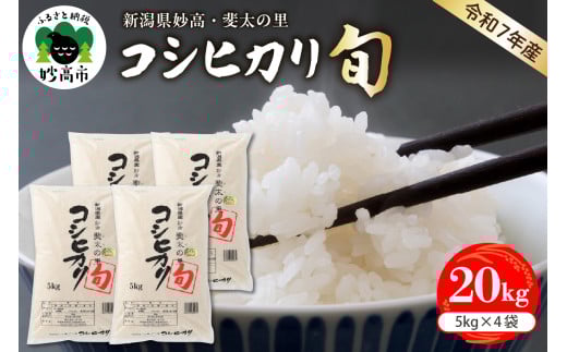 【2026年3月中旬発送】【令和7年産米】新潟県妙高産斐太の里コシヒカリ「旬」20kg(5kg×4袋)
