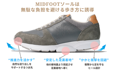 MIDFOOT ( ミッドフッド ) 紳士靴 レザースニーカー MF001JM ( グレー ) 4E ファッション シューズ メンズ お洒落 レザーシューズ エコレザー 快適 履き心地  BN003 