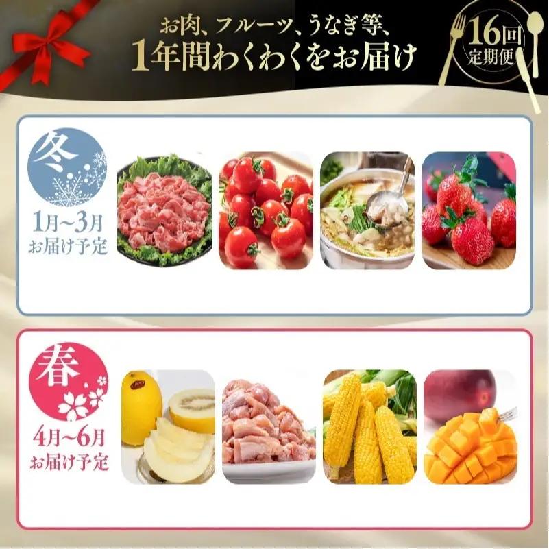 【季節の定期便E】12ヶ月毎月届く 西都まるごと堪能セット16品お届け！【プラチナコース】マンゴー 宮崎牛 うなぎ 牛肉 すき焼き 地鶏 鍋等＜1-5a＞