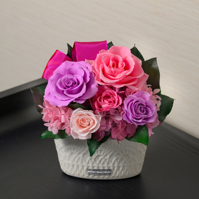 キャンティ 花 お花 プリザーブドフラワー ギフト プレゼント お祝い 誕生日 お供え アレンジ インテリア 東京都 墨田区【ピンク×パープル】