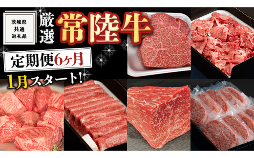 《 定期便 1月スタート 》 厳選 『 常陸牛 』 6ヶ月セット ( 茨城県共通返礼品 ) A5 A4 肉 焼肉 国産 霜降 ヒレ 切り落とし もも ハンバーグ ステーキ すき焼き しゃぶしゃぶ