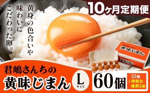 たまご 君嶋さんちの黄身じまん Lサイズ 60個 10ヶ月定期便 《お申込みの翌月から出荷》 君嶋養鶏園 卵 玉子 赤卵 赤たまご 生卵 国産 濃厚 鶏卵 割れ補償 コク 旨味 栃木県 芳賀町