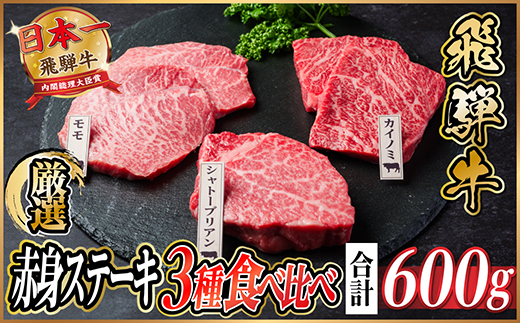 飛騨牛 赤身ステーキ3種食べ比べ 計約600g【配送不可地域：離島】