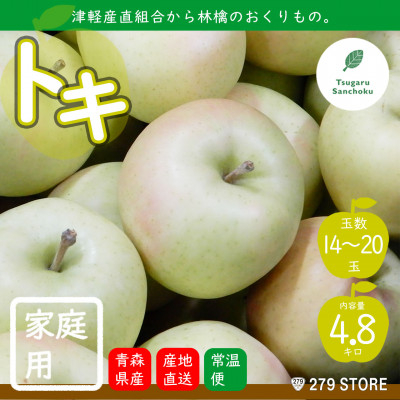 
10月初旬頃発送 トキ 家庭用 5キロ箱 4.8kg 14～20玉 津軽りんご 産地直送【1290049】
