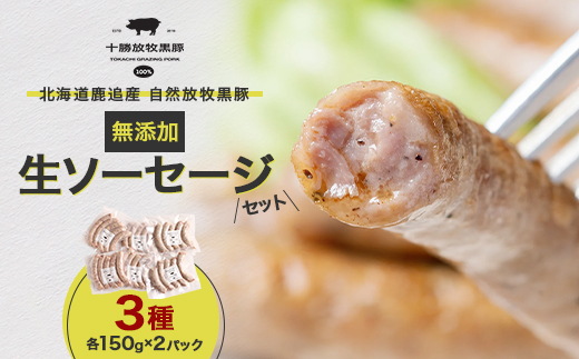 北海道鹿追産 自然放牧黒豚 無添加 生ソーセージセット(3種各150g×2パック) SKN003【配送不可地域：離島】