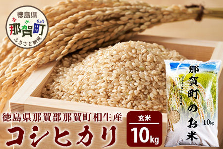 那賀町相生産 コシヒカリ 玄米 10kg【徳島 那賀 国産 徳島県産 こめ おこめ 米 お米 ごはん ご飯 げんまい 玄米 こしひかり コシヒカリ 10キロ 10kg 和食 おにぎり お弁当 食べて応援 ギフト プレゼント 玄米 産地直送】YS-4-4