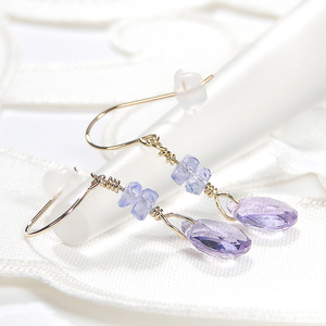 フックピアス K18YG タンザナイト アメジスト ペアシェイプ 18金 揺れるピアス 2月 12月 誕生石 クリスマス ジュエリー 【f163-k18yg-am】 ALPAZ182