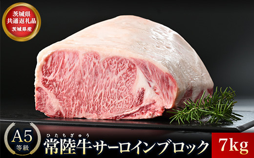 【茨城県共通返礼品】茨城県産 常陸牛A5サーロブロック7kg ｜ 牛肉 肉 A5 サーロイン さーろいん ブロック 霜降り ステーキ すてーき 焼肉 バーベキュー 牛 柔らかい お祝い ジューシー 茨城県