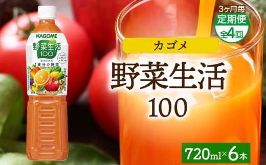 【定期便】3ヵ月毎全4回野菜生活100 オリジナル 720mlPET ns038-063 【ペットボトル 野菜 果実 オリジナル ミックスジュース β-カロテン フルーティー KAGOME】