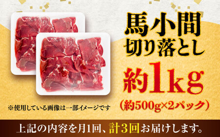 【全3回定期便】馬小間切り落とし 約1kg (約500g × 2パック) / 馬肉 こま切れ きりおとし 切落とし 馬小間 熊本 馬肉 切り落とし ヘルシー【五右衛門フーズ】[BHCY038]