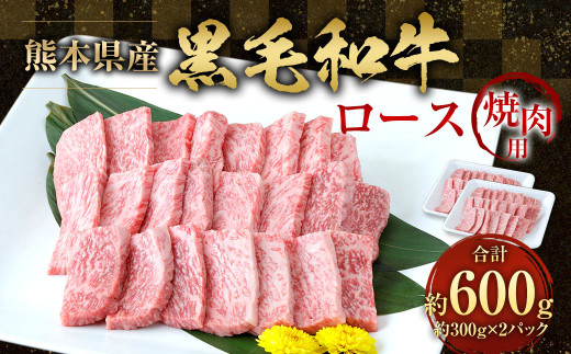 黒毛和牛 焼き肉用ロース 600g （300g×2パック） 熊本県産  牛肉  焼肉 ロース