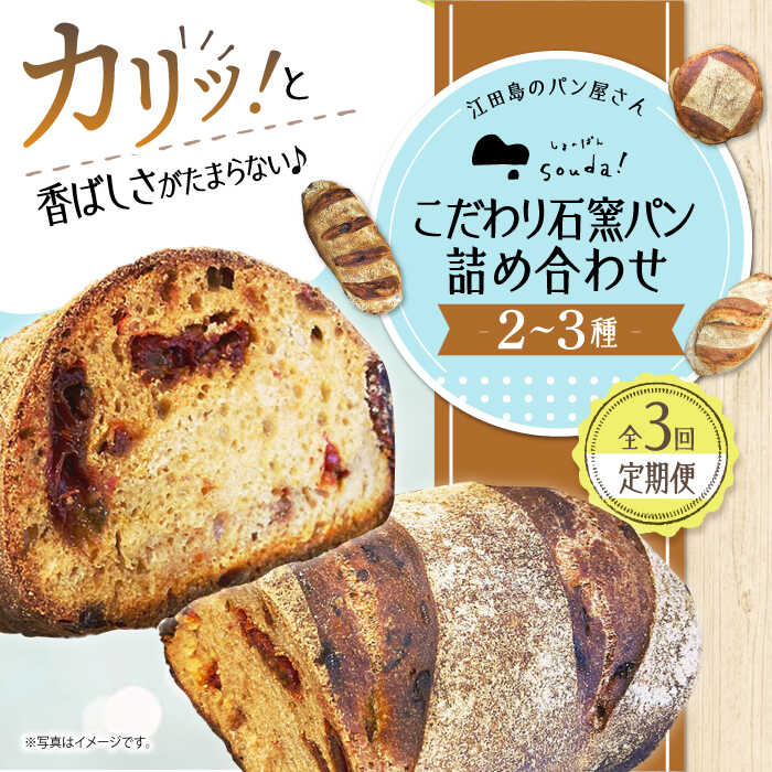 【ふるさと納税】【全3回定期便】人気 石窯パン 詰め合わせ(2〜3種) パン ハードパン セット 定期便 詰め合わせ 江田島市/しまのぱん souda！ [XAQ004] パン 石窯 国産 国産小麦 ルヴァン 天然酵母 ハードパン ハード系 定期便
