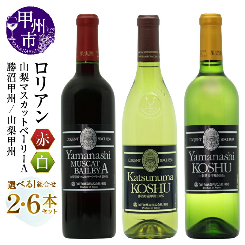 【ふるさと納税】 ワイン 赤 白 選べる お届け内容 組合せ 720ml 2本 6本 セット 白百合醸造 ロリアン 山梨マスカットベーリーA 勝沼甲州 山梨甲州 赤ワイン 白ワイン 飲み比べ 酒 お酒 アルコール 母の日 父の日 記念日 ギフト 山梨県 甲州市 （MG）
