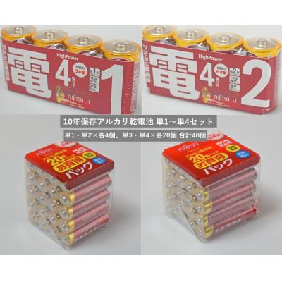 ふるさと納税 湖西市 10年保存アルカリ乾電池　4種類・合計48個(単1×4個・単2×4個・単3×20個・単4×20個)