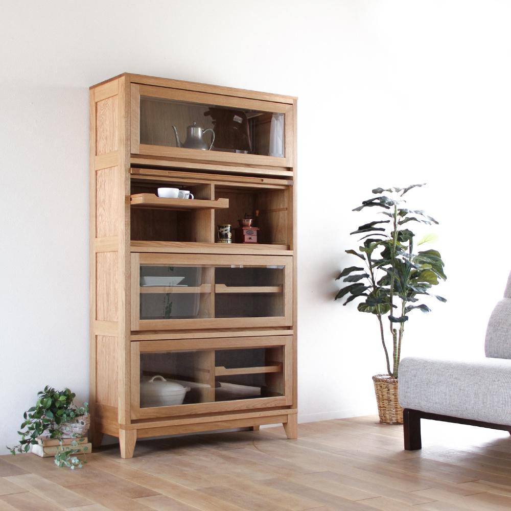 【ふるさと納税】旭川家具 山室家具製作所 ココ キャビネット4段 北海道ナラ 【 国産 無垢 インテリア 木製 ナチュラル キャビネット 食器棚 キッチンボード 収納 キッチン 北海道 】_04583 | インテリア ファニチャー 人気 おすすめ 送料無料