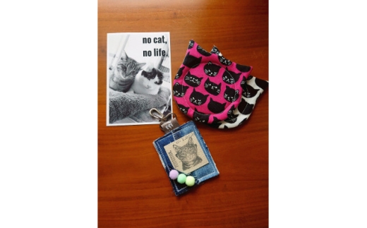 ＜保護猫ルームえびす＞猫型コースターとキーホルダーの手作りセット(ポストカード1枚付き)【1647214】
