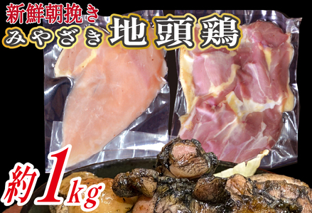 【宮崎ブランド地鶏】朝挽き ”みやざき地頭鶏” もも・むねおためしセット 約1kg（国産 鶏 鶏肉 地頭鶏 モモ ムネ 焼肉 BBQ）