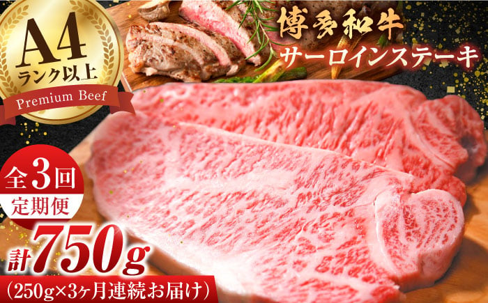 
【全3回定期便】【A4ランク以上！】博多和牛サーロインステーキ250g×1枚 牛肉 博多和牛 サーロイン ステーキ 肉 サーロインステーキ 博多 和牛 黒毛和牛 バーベキュー 広川町/株式会社MEAT PLUS [AFBO002]
