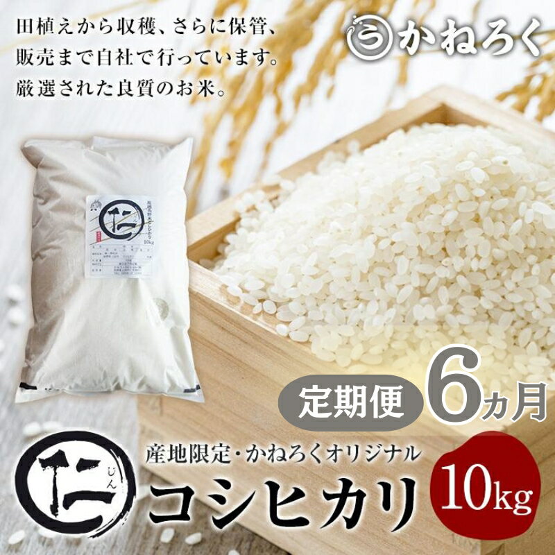 【ふるさと納税】【定期便】厳選コシヒカリ 仁米 6ヶ月連続でお届け！10kg　かねろく お米 こしひかり 白米 長野 上田市 シャリ 10キロ