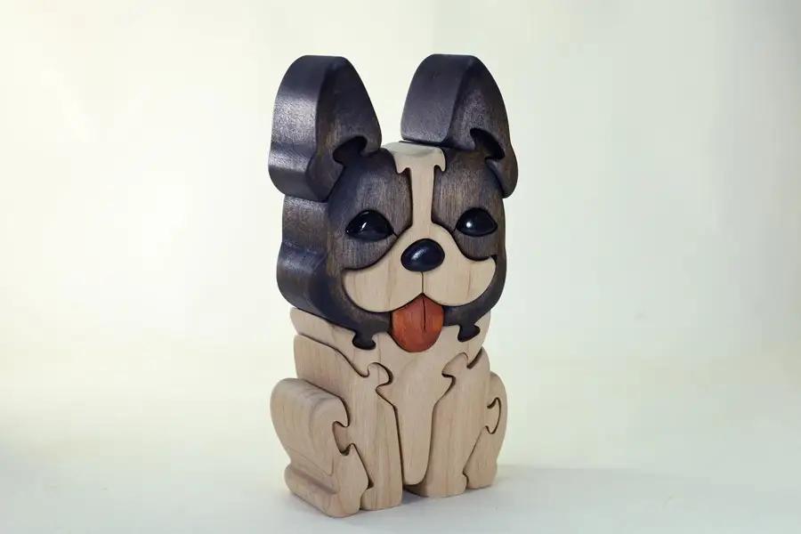 フレンチブルドック（パイド）木製パズル 積み木 知育玩具 こども おもちゃ