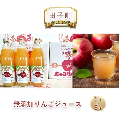 田子の無添加りんごジュース1L×6本 長畝正幸さん生産直送