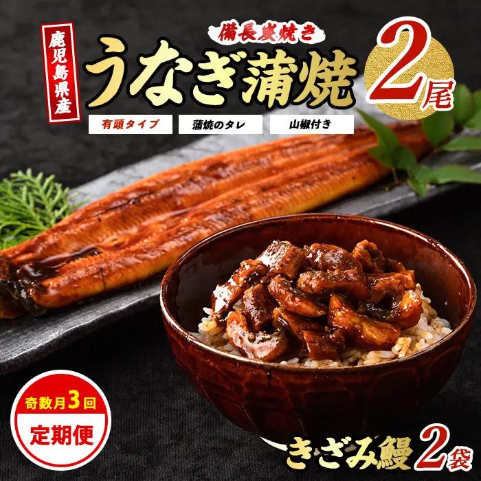 うなぎ 全3回 定期便 奇数月 鹿児島県産 うなぎ 蒲焼 2尾 きざみ 2袋 IBZ020-007