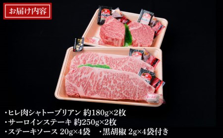 【全6回定期便】【極厚ステーキ】シャトーブリアン 約180g×2枚 サーロインステーキ 約250g×2枚 合計4枚 博多和牛 A4ランク 和牛 ヒレ《糸島》【糸島ミートデリ工房】[ACA178] ステ