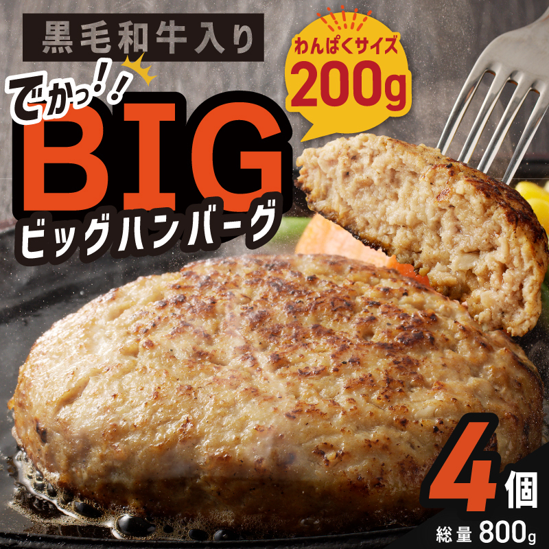 【特別規格】黒毛和牛入り BIGハンバーグ 200g×4個 お試し G1732