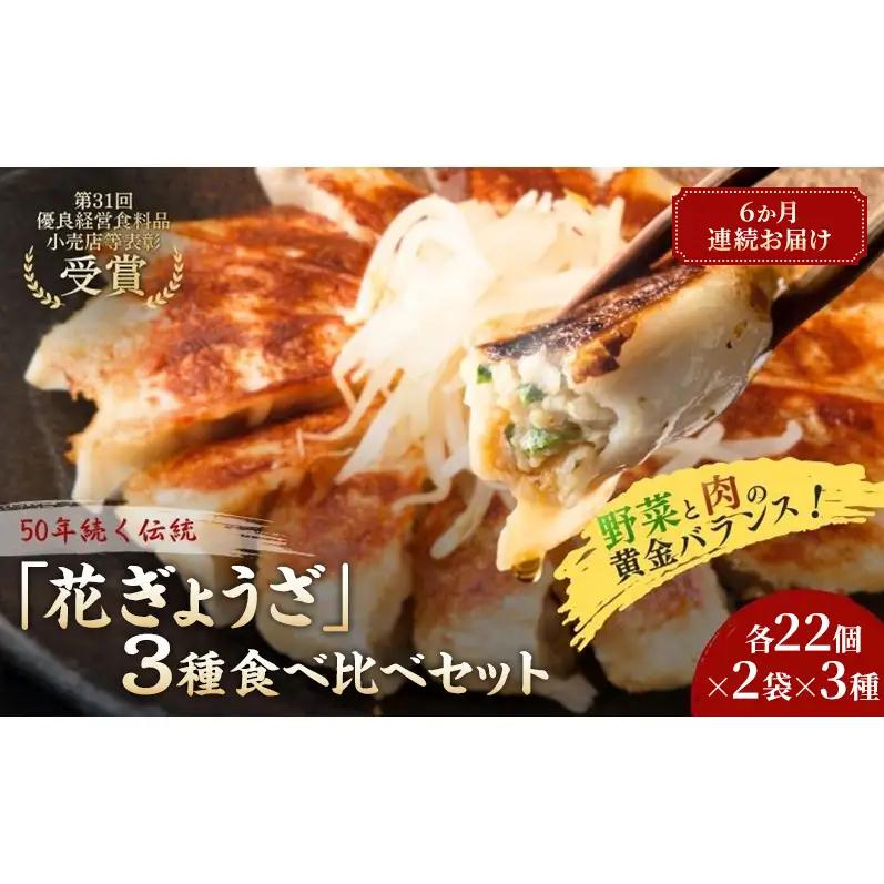 「花ぎょうざ」3種食べ比べセット 132個（各22個×2袋×3種）6か月連続お届け 餃子 冷凍餃子 冷凍ギョーザ 手作り餃子 ギョーザ セット 食べ比べ 点心 中華 中華料理 惣菜 簡単調理 加工食品 静岡県 森町